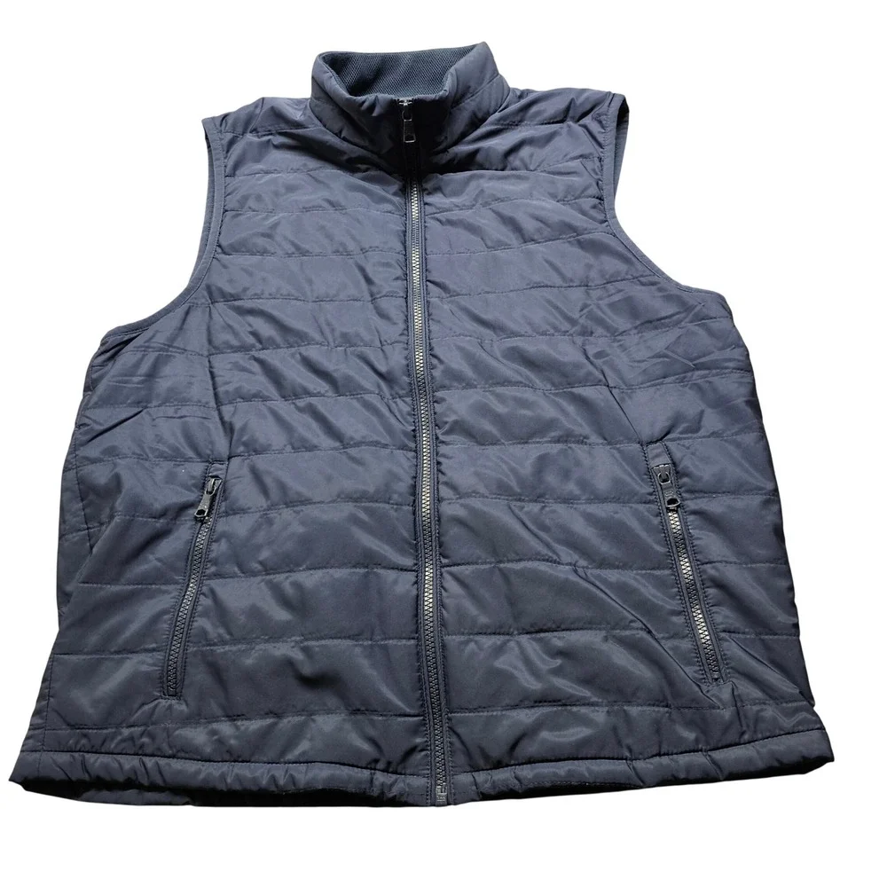 Banana Republic Puffer Vest Mens M Navy Blue Full Zip Quilted Mock Neck 4668
